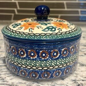 Polish Pottery: Boleslawiec Colorful Ceramic Lidded Bowl